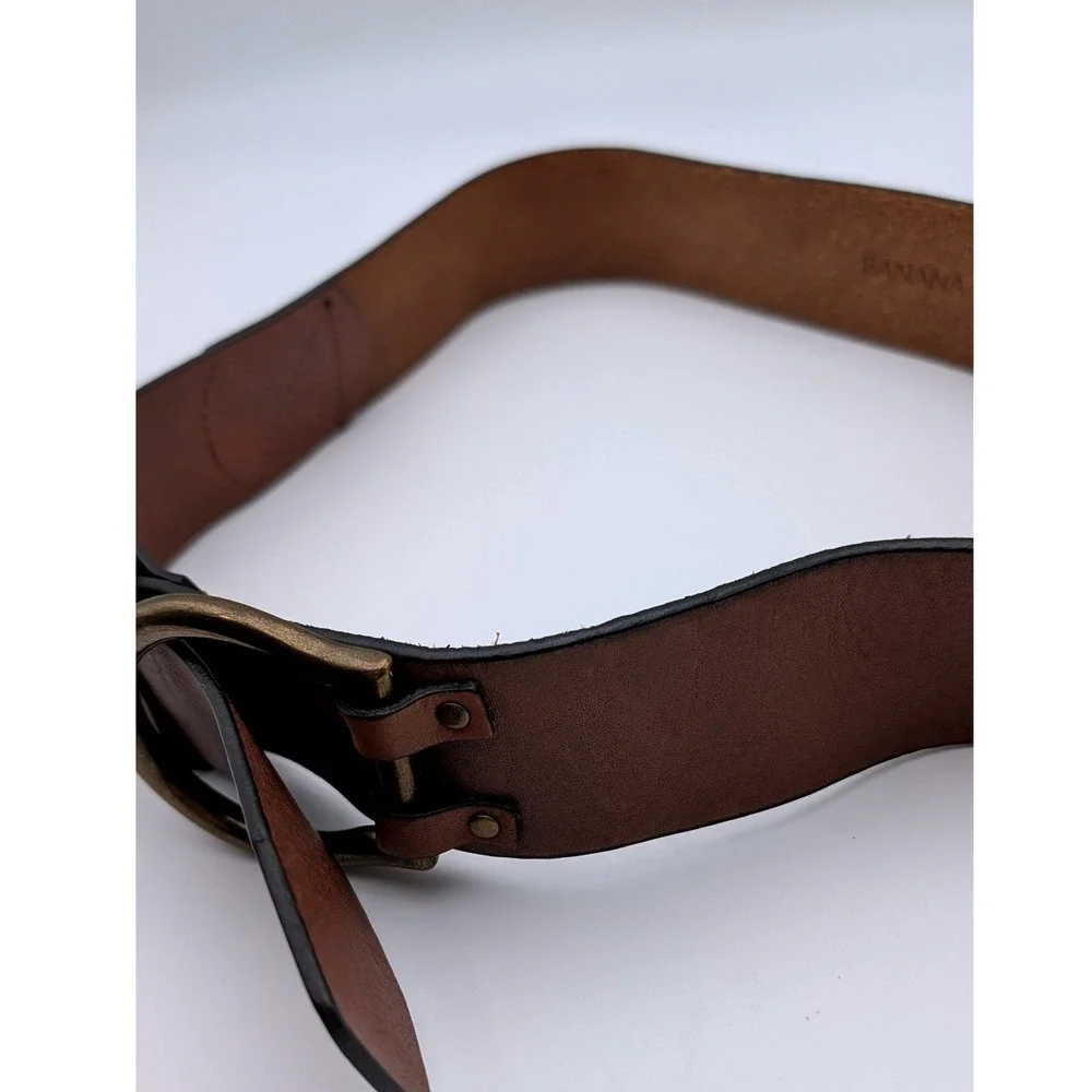 Banana Republic Womens Brown Leather D-Ring Belt Antique Brass Buckle Size XS